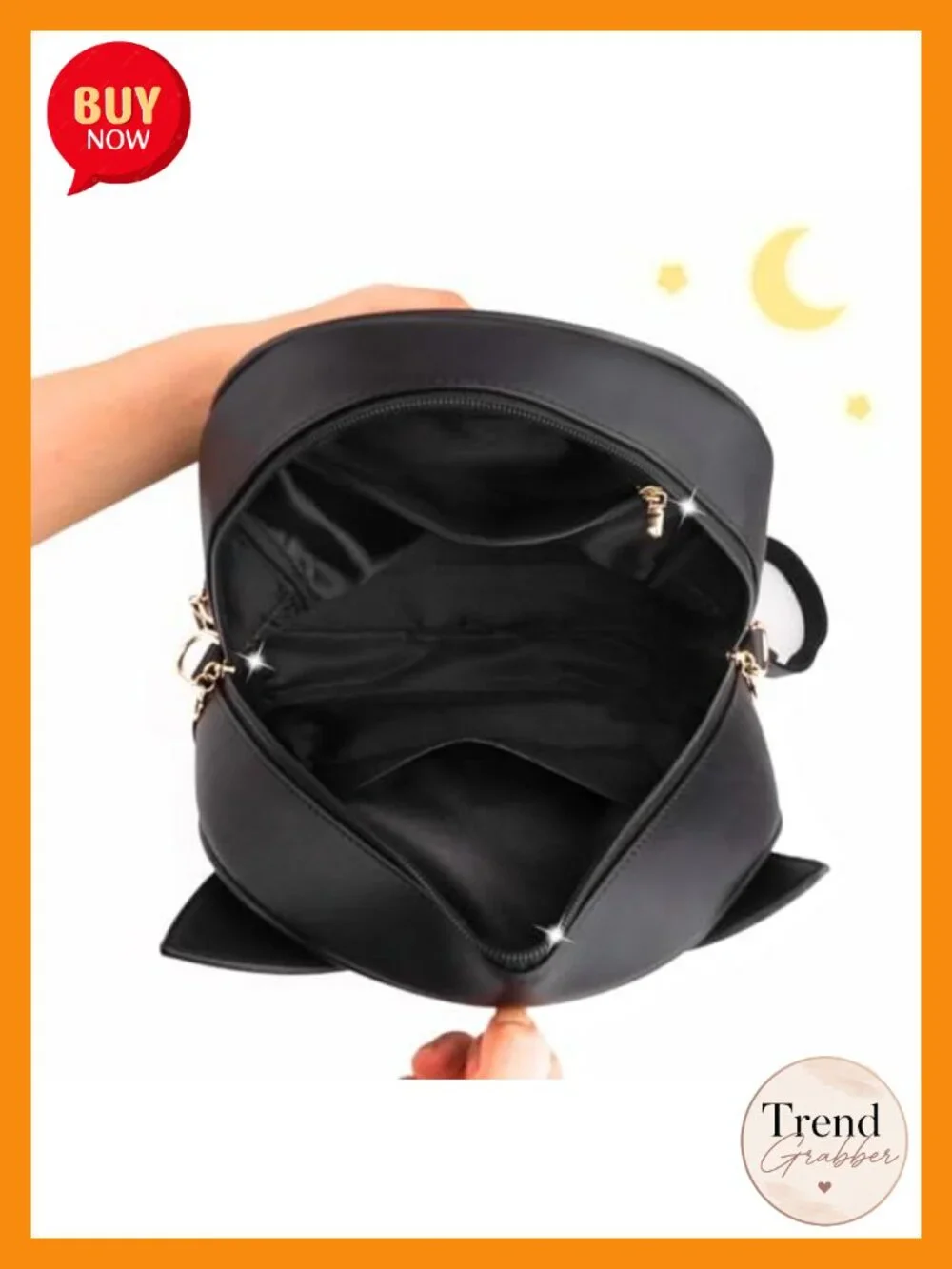 Faux Leather Anime Cat Ear Backpack with Crescent Moon, Adjustable Straps